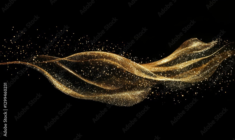 Aufkleber luxurious abstract golden glitter particles swirling dynamically against a sleek black background il