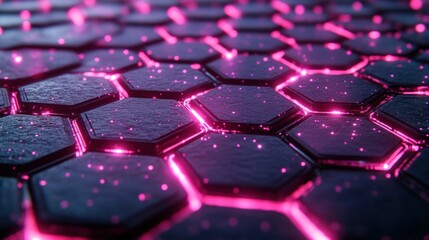 Obraz premium Hexagonal Grid, Pink Glow, Futuristic Pattern, Abstract Background