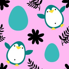 Easter animals seamless penguin and eggs pattern for wrapping paper and fabrics and linens and spring kitchen textiles