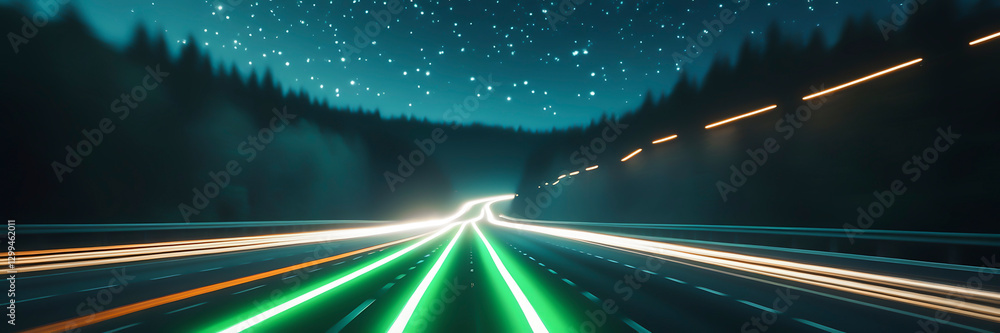 Wall mural 3d rendering view of highway in city high speed motion blur. ai generated image