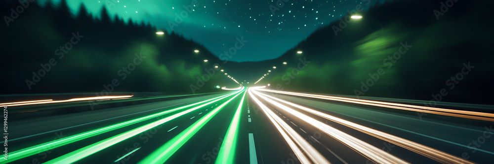 Wall mural 3d rendering view of highway in city high speed motion blur. ai generated image