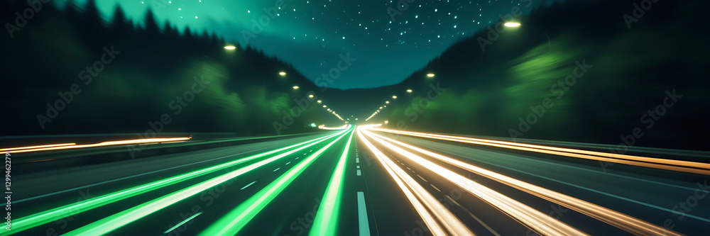 Wall mural 3d rendering view of highway in city high speed motion blur. ai generated image