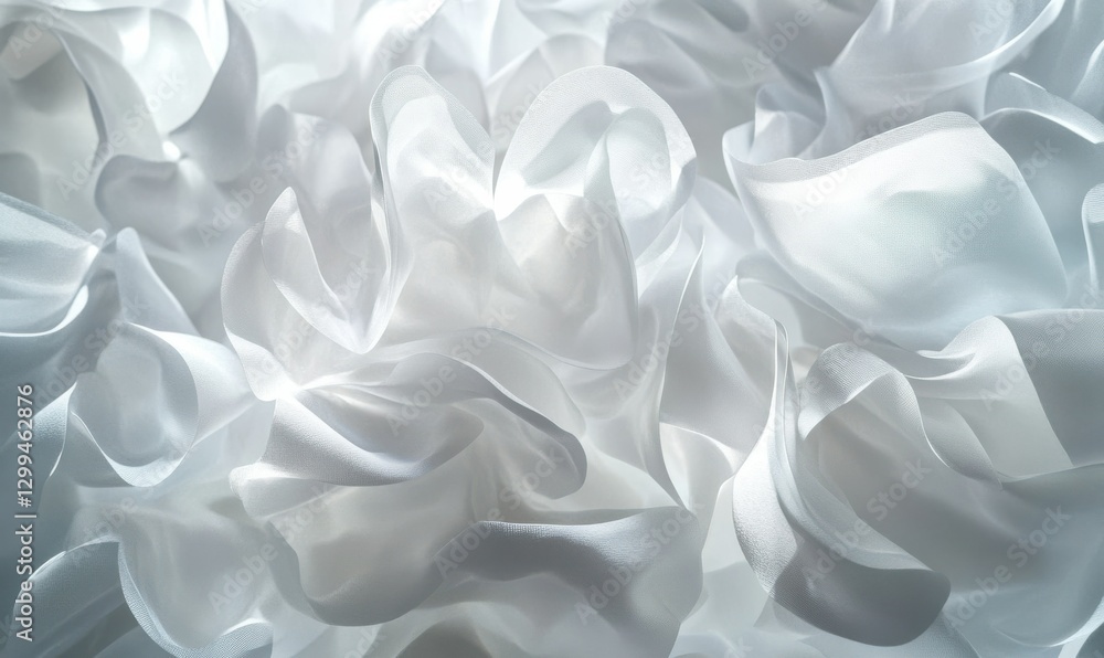 Poster artistic white petals overlapping dynamically illuminated by subtle lighting forming a delicate and 