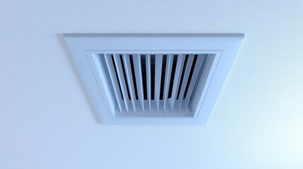 A close-up shot of an air conditioning vent with adjustable louvers, placed against a clean solid background.