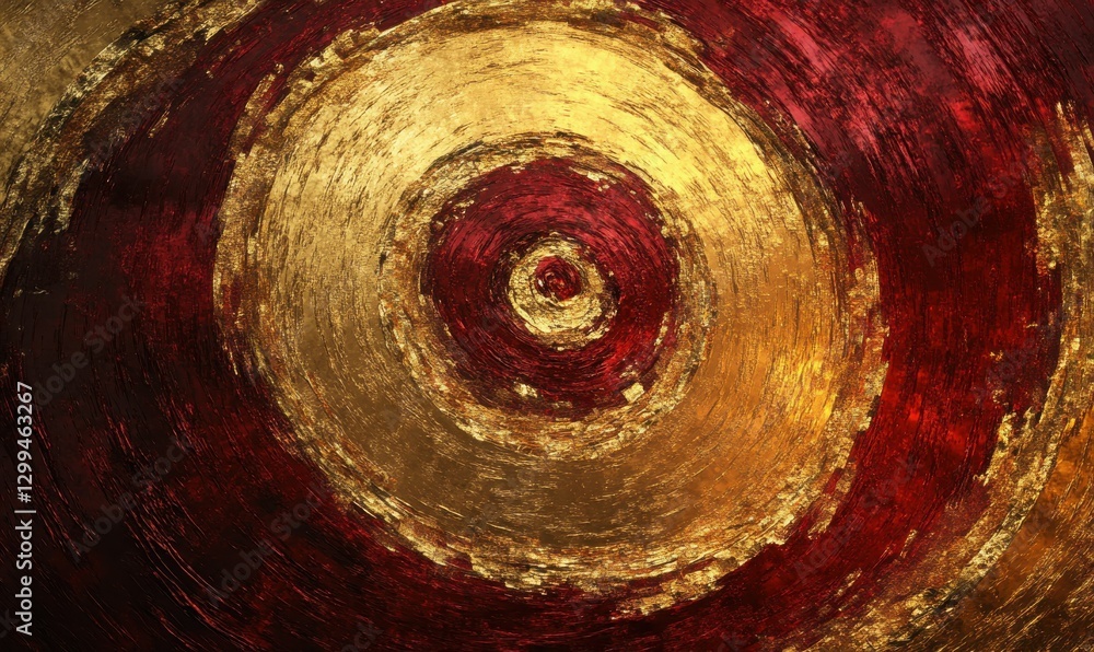 Poster bold abstract swirl of metallic gold and deep red textures illuminated by soft glowing light creatin