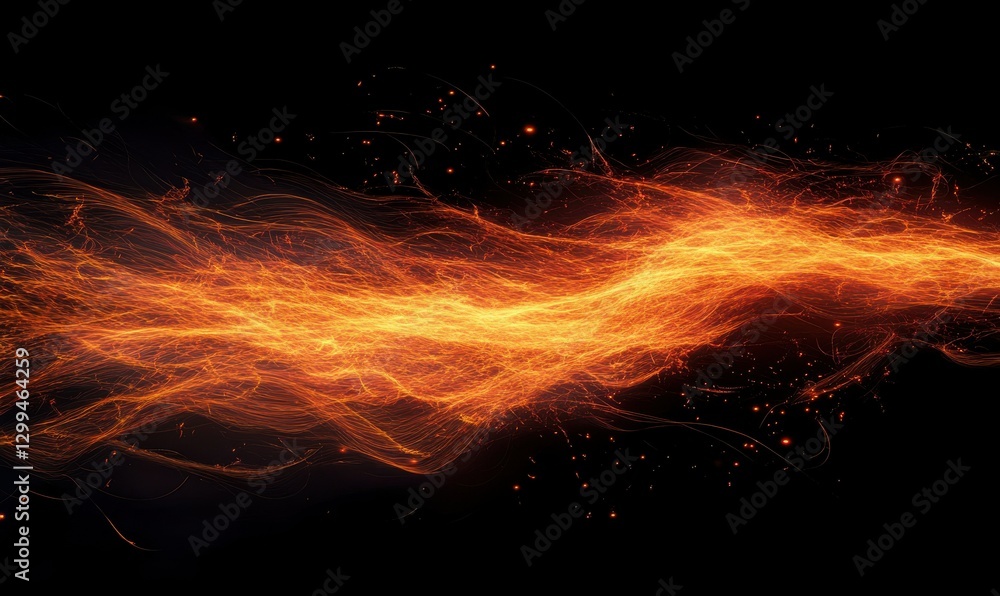 Poster dynamic explosion of glowing red and orange sparks against a dark background, creating an energetic 