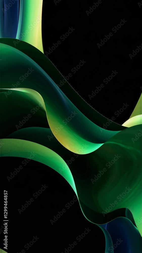 Poster abstract video concept with flowing green and blue waves. captured from a low-angle, creating a dyna