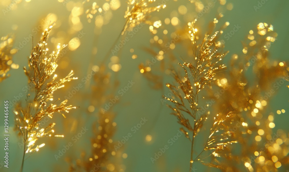 Poster golden shimmering bokeh lights floating against a soft background, creating a dreamy and magical atm