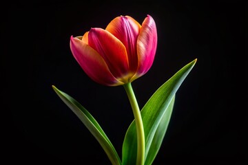 Close-up Tulip Flower on Black Background - Isolated Studio Shot for Design Projects