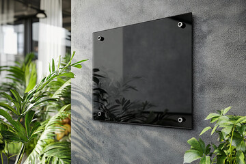 door nameplate: Blank black glass signplate, door sign