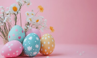 Fototapeta premium thank you greeting with Easter eggs, pink background