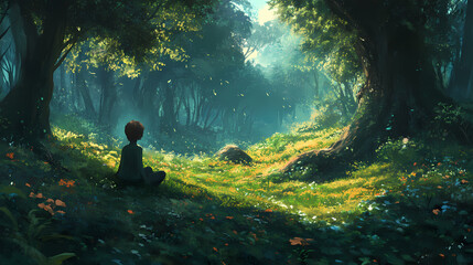 Whispers of the forest inspire a young heart to embrace silence and nature's secrets. Silence - Desert. Illustration