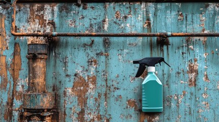 Naklejka premium A high-performance air conditioner degreaser and cleaner bottle, placed against a powerful industrial background.