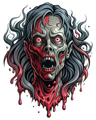 Obraz premium A decaying zombie face, flesh melting into a chaotic, swirling vortex of green and purple energy. High detail, cinematic lighting.