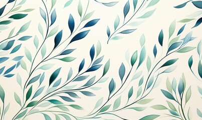 Leafy wallpaper, teal & sage vines on beige for calming backgrounds and nature themed designs