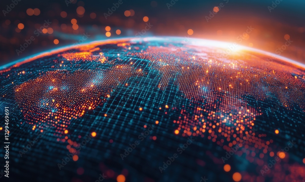 Aufkleber intricate web of glowing data points in a futuristic network environment, symbolizing seamless globa
