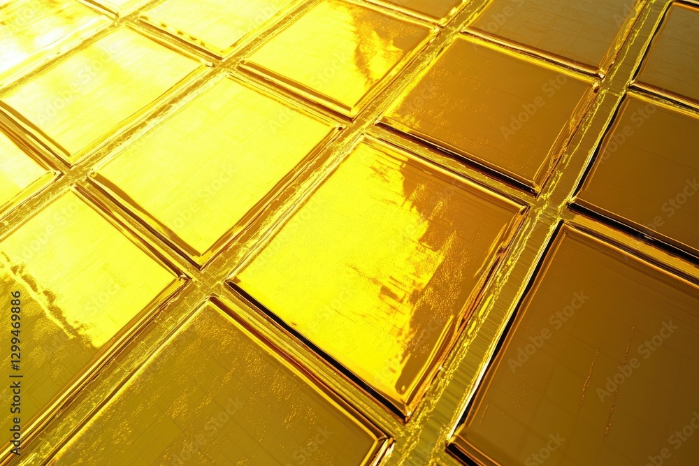 Aufkleber shiny gold square tiles create a grid pattern, reflecting light and casting a warm, luxurious glow.