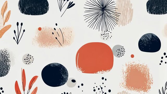 Modern abstract shapes and botanical elements seamless pattern animation background