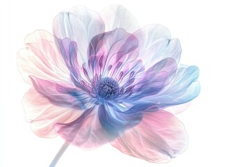 Obraz premium A translucent pastel flower, delicate petals, soft hues of pink, purple, and blue, ethereal beauty.