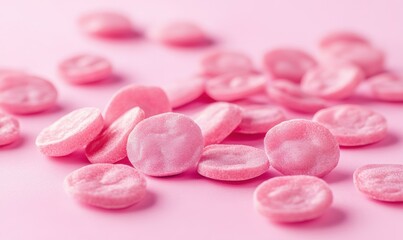 Vibrant pink strawberry halves and slices scattered against a pastel background, symbolizing freshness and health.