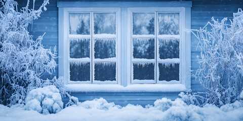 Extreme Cold Weather with Frosted Windows and Snowy Landscape