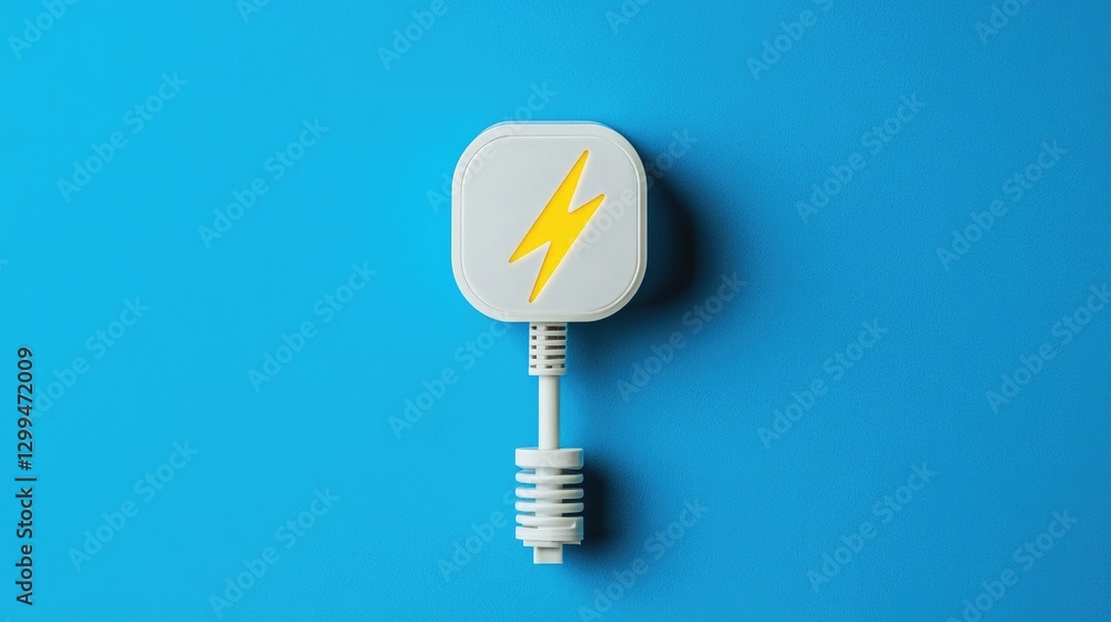 Poster a power plug and socket forming a lightning bolt shape, symbolizing energy efficiency and connectivi