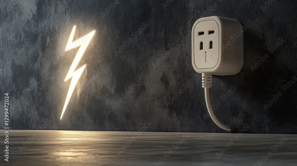 Poster a power plug and socket forming a lightning bolt shape, symbolizing energy efficiency and connectivi