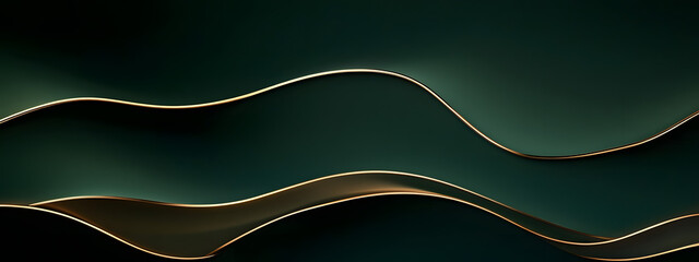 Modern wallpaper, abstract shapes in gold and teal green colors with waves and lines
