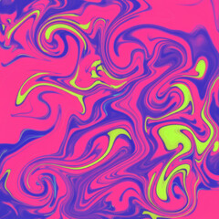 Obraz premium Energetic neon pink, purple, and yellow psychedelic fluid swirl abstract background with bold colors and dynamic movement
