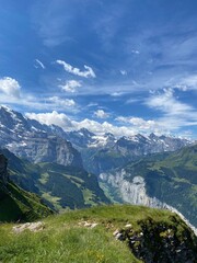 Naklejka premium A heavenly panorama of the swiss alps during the summer