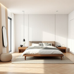 Modern luxury bedroom interior in minimal scandinavian style