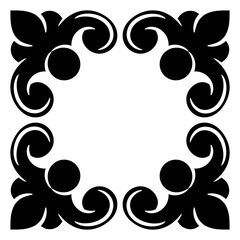 Square background ornament or frame with four corners. Vintage style. Black and white silhouette.