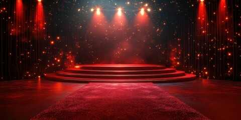 Red carpet stage set with dramatic lighting creates an exciting atmosphere for performances and events in an entertainment venue