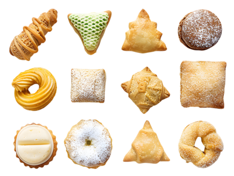 Elegant selection of handcrafted pastries arranged artistically featuring a variety of shapes and textures