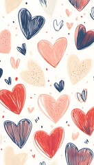Fototapeta premium Colorful hearts in various sizes decorate the white background pattern