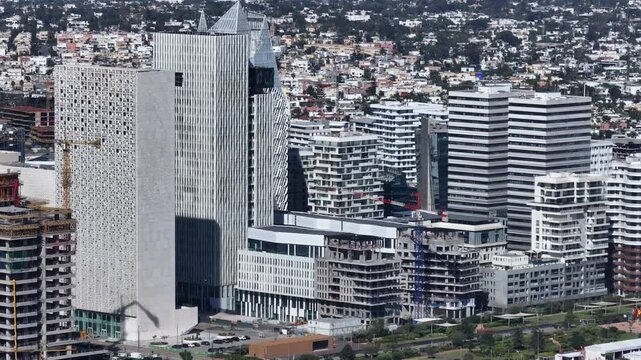 4K Aerial Drone Super Zoom Parallax Pan Over Casablanca Finance City - Modern Skyscrapers and Urban Development