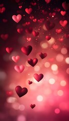 Obraz premium Several floating red hearts against a soft pink blurred background
