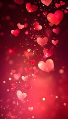 Floating red and pink hearts creating a romantic background design