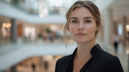Confident Young Woman in Modern Shopping Mall Setting