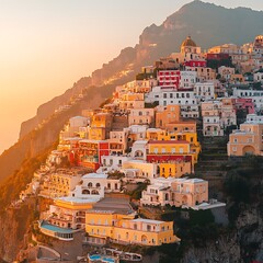Sunset over Italian coastal cliffside town