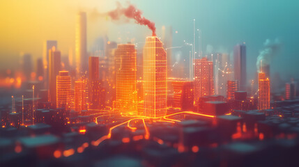 Obraz premium A smart grid system optimizing energy distribution in a city. Energy - Fire. Illustration