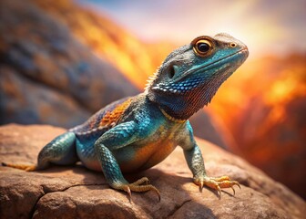 Obraz premium Cyprus Agama Lizard Close-Up: Sun-Basking Reptile on Rock