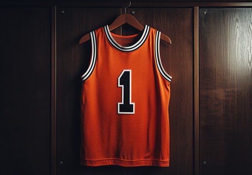 basketball uniform in the locker room on a hanger - Powered by Adobe