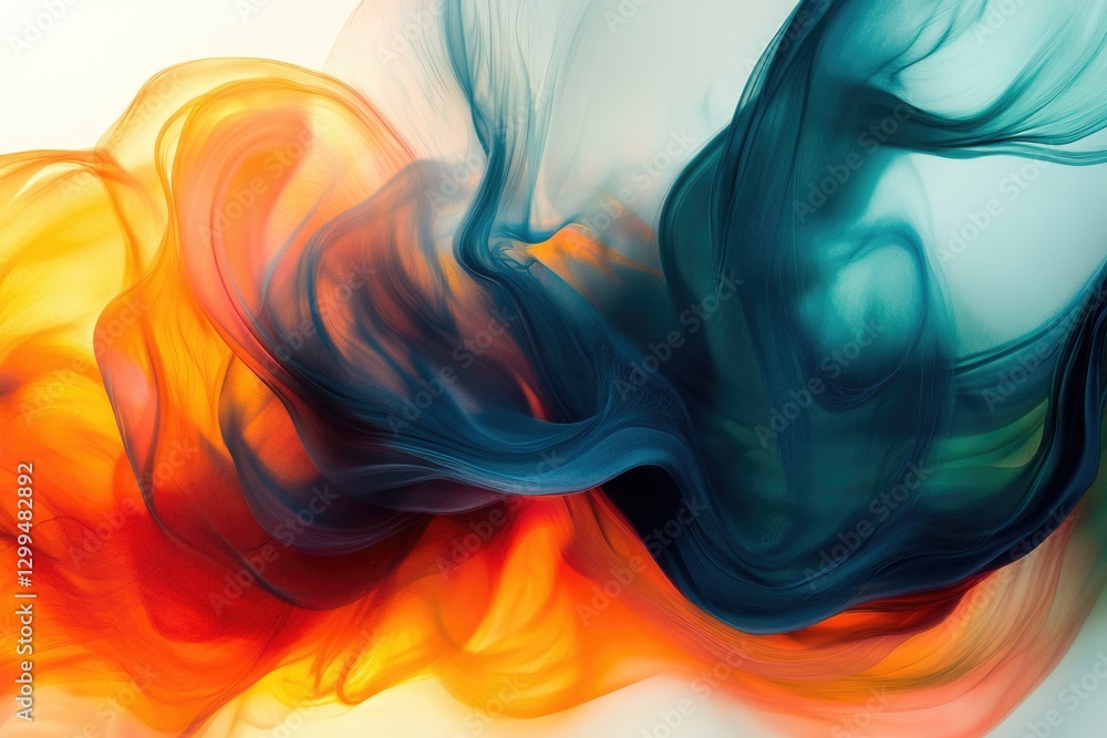 Poster abstract art showcasing a vibrant blend of orange and teal, creating a mesmerizing flowing effect.