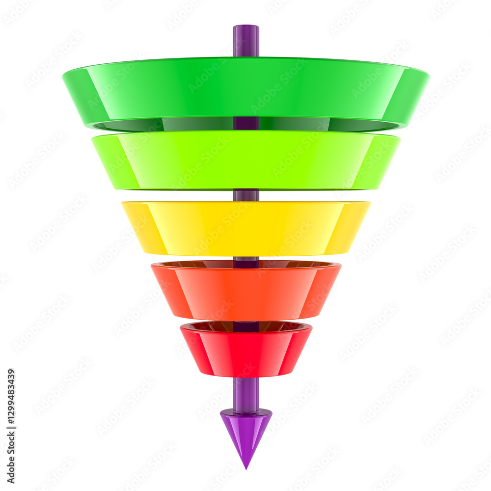 Poster marketing funnel or sales funnel. 3d rendering isolated on transparent background
