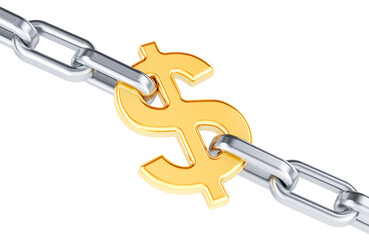 Stability and protection in financial and business, concept. Dollar as link of chain. 3D rendering isolated on transparent background