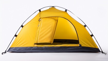 Yellow Dome Tent: Open Zip Enclosure Isolated on White