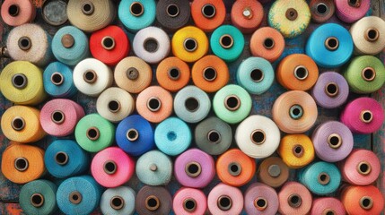 Fototapeta premium Automated thread winding machine carefully aligning colorful spools.