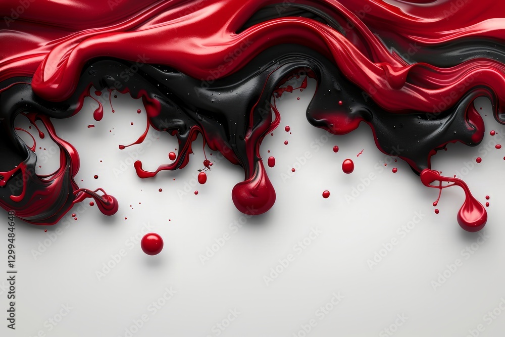 Poster vivid red and deep black paint swirls and flows together on a white background creating a striking t