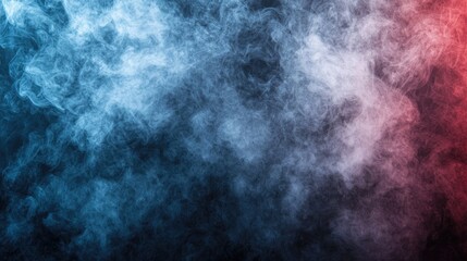 Obraz premium Blue and red smoke swirls on black background; abstract design for graphic arts